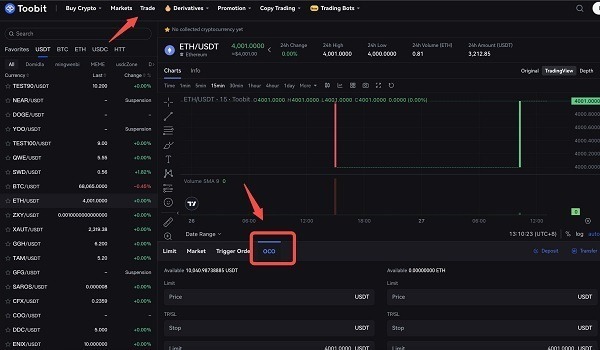آموزش ثبت سفارش OCO در وبسایت توبیت