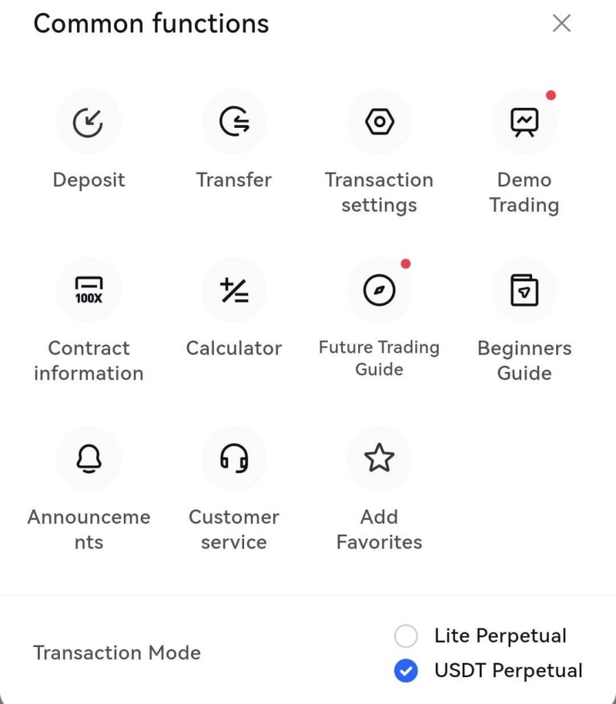 فیوچرز در اپلیکیش toobit